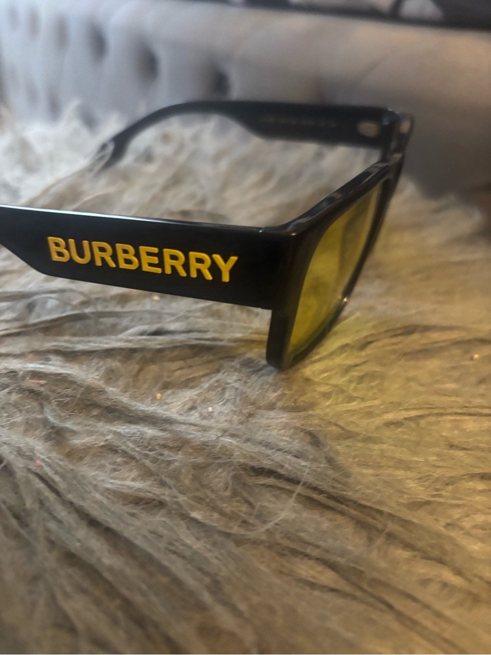 Burberry Black Frame Sunglasses with Yellow Lenses and Logo